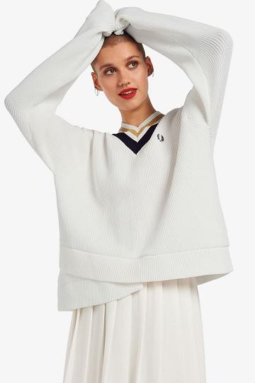 Fred Perry Tipped V-Neck Jumper Naisten Neuleet Valkoinen | FI 1112CTVE